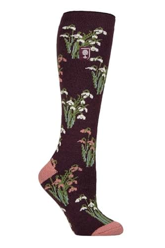 HEAT HOLDERS RHS The Royal Horticultural Society Women's Thermal Socks x RHS 1.6 TOG, Warm, Wellington Boot Socks, Fruit, Floral & Botanical Patterned, Gift, 1 Pair Size 4-8 Snowdrops Mulberry 4-8