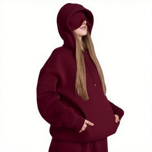Travel Hoodie For Women Hoodies With Eye Mask Built In Ladies Oversized Hoodies Hooded Sweatshirt Pullover Tops Long Sleeve Sweatshirts Autumn Winter Thermal Fleece Tops With Pockets Trendy Outfits