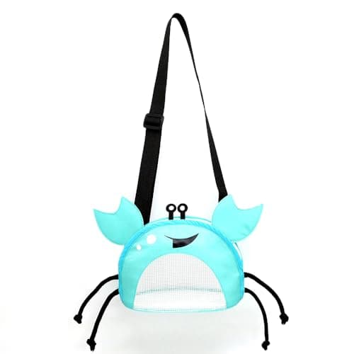 CAREOR Creative Beach Zipper Bag, Portable Crab-Shaped Mesh Beach Bag with Adjustable Shoulder Straps for Shell Sea Pool Toy (Lake Blue)