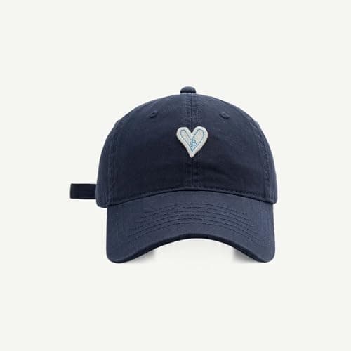 Couple's Heart Embroidered Baseball Cap Soft Hat for Women Men,Soft Cotton-Polyester | Heart Embroidery | Adjustable Strap | Unisex Winter Fashion Navy — view 4