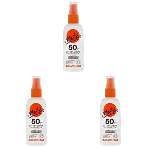Malibu Sun SPF 50 Lotion Spray, High Protection Sun Cream Spray, Vitamin Enriched Moisturising Sunscreen Lotion for Body, Water Resistant, 100ml (Pack of 3)