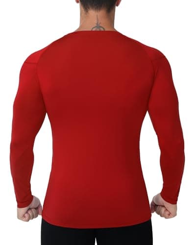 Runhit Men's Red Long Sleeve Compression Top, Crew Neck Sports Base Layer Shirts UPF 50+, Quick Dry Mens Undershirt for Fitness Motorcycle Rugby Workout M — view 3