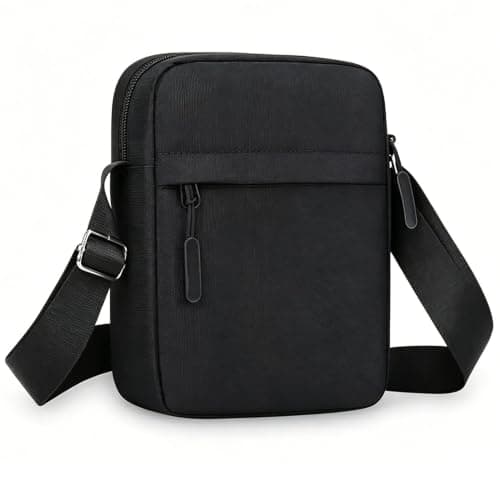 Veyarien Men's Vertical Phone Crossbody Bag, Waterproof Oxford Tall Sling Pouch with Card Slots & 2 Zip Compartments, Adjustable Strap, Lightweight for Daily Commute (Black)