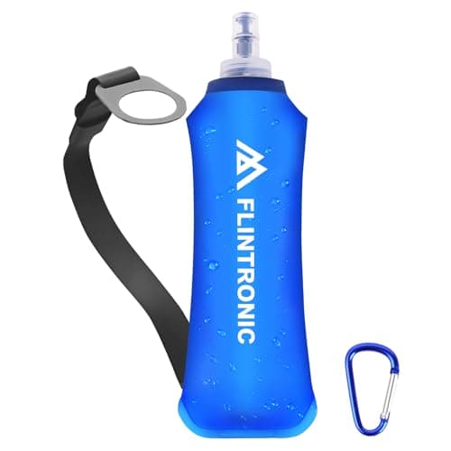 flintronic Soft Flask, 500 ml/17oz TPU Foldable Running Water Bottle, Handheld Drinking Flask with Wrist Strap and Carabiner Clips, BPA-Free, BPA-Free, for Running, Cycling, Hiking, Marathon