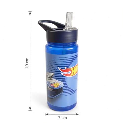 Hot Wheels Water Bottle 500ml Leak-Proof Flip-Top Bottle with Carry Handle BPA-Free, Removable Straw, Portable & Lightweight Ideal for Kids School, Sports & Travel, Blue — view 2