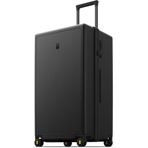 LEVEL8 Large Suitcase 28 Inch Hand Luggage with Spinner Wheels, 100% PC Micro-Diamond Textured Design Checked Large Luggage, Lightweight Hard Shell Suitcase with TSA Lock, Black (74cm, 99L, Black)
