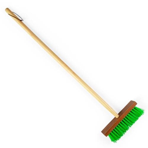 Bigjigs Toys Kids Long Handled Wooden Broom, Green Hard Bristle Brush