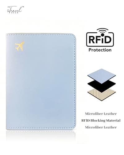 toTravelGear Passport Holder for Travel Essentials,RFID Blocking Passport Cover Case for Travel Accessories,Travel Wallet for Women Men, Light Blue, 5.5 x 4 inches, Minimalist — view 2