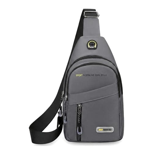 Cross Body Bag Women Men, Waterproof Shoulder Bag Sling Chest Bags with Headphone Port Small Side Bags Crossbody Man Bag for Travel Gym Hiking Running Outdoor Sports Festival Shoulder Backpack (Grey)
