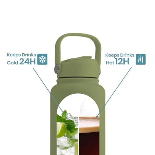 OMNIA NUTRIENTS Vacuum Insulated Stainless Steel Water Bottle, 2 Lids (Straw & Spout) Leakproof, BPA-Free, Reusable Flask Ideal for Travel and Outdoors (Olive Green - 540 ml) — view 6