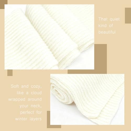 YAUOIPI Warm Autumn and Winter Scarf, Winter Knitted Scarf, Unisex Pure Color Winter Neck Warm Knitting Scarf, Thick Warm Ladies Scarves, Fashion Women Scarves, One Size (White) (White) — view 3