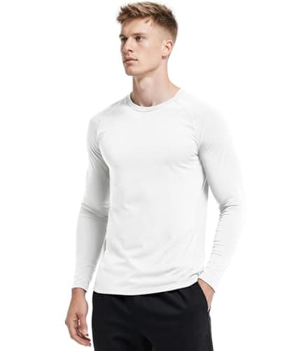 Silenroar Men Base Layer Top Thermal, Crewneck Undershirt Athletic Long Sleeve Shirt Dry Fit Running Tshirt Hunting T-Shirts, White, Medium