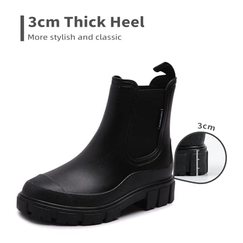 DRECAGE Wellies Boots Women Waterproof Short Chelsea Fashion Ladies Comfortable Rain Boots Outdoors Garden Walking Black 6 UK — view 6