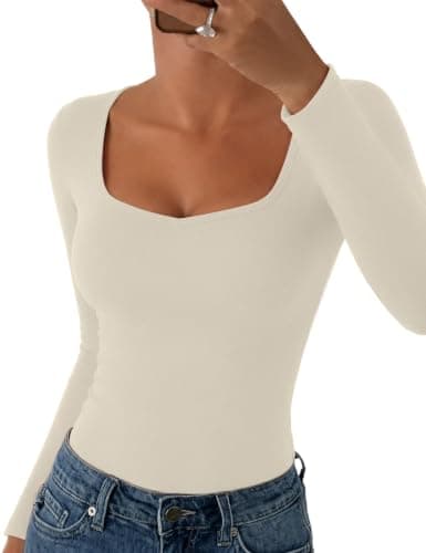 IWOLLENCE Thermal Tops Womens V Neck (Cream, M)