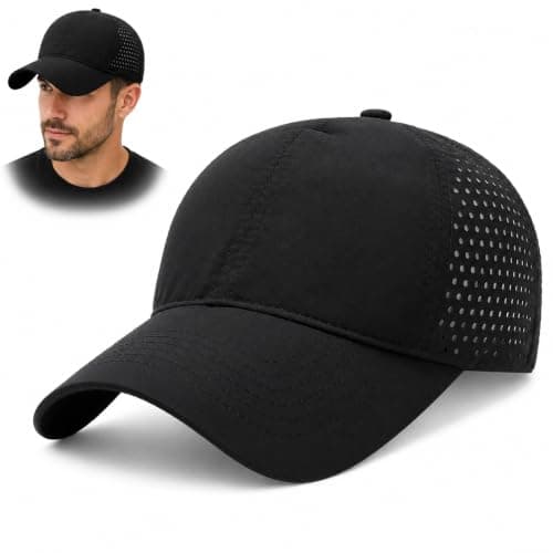 WHJYCC Black 56-60 cm Waterproof Baseball Cap - Adjustable Unisex Quick-Dry Breathable Mesh Hat with Ponytail Opening, Lightweight Foldable Sun Rain Protection for Hiking, Fishing and Travel (Black)