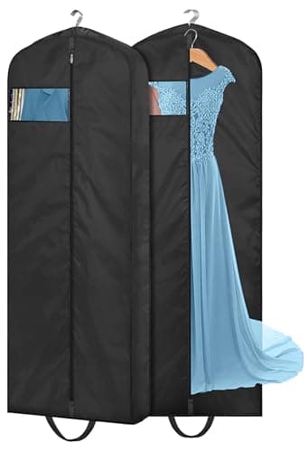 MISSLO 65" Long Garment Bags for Travel Dress Bag Covers Waterproof Wedding Dress Carrier for Women Hanging Clothing Bags Protectors for Storage Coats, Clothes, Suits, Black, 2 Packs