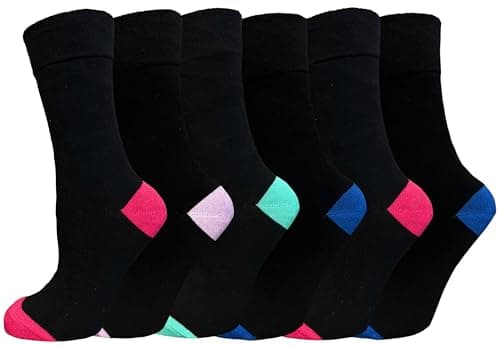 6 pairs WOMENS NON ELASTIC DIABETIC SOCKS GENTLE GRIP - LADIES COTTON SOCKS FOR SWOLLEN LEGS AND FEET - SOFT TOP SOCK FOR WOMEN One Size 4-7 UK(UK, Alpha, One Size, Regular, Regular, Colored Heel&T) — view 3