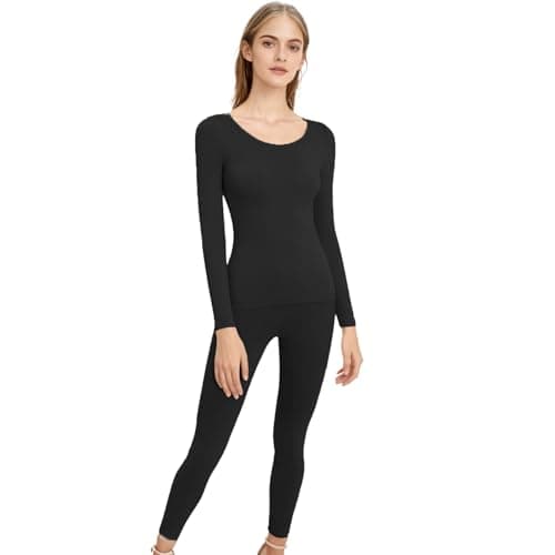 Paodduk Thermal Underwear for Women Soft Seamless Elastic Clothing Black — view 6