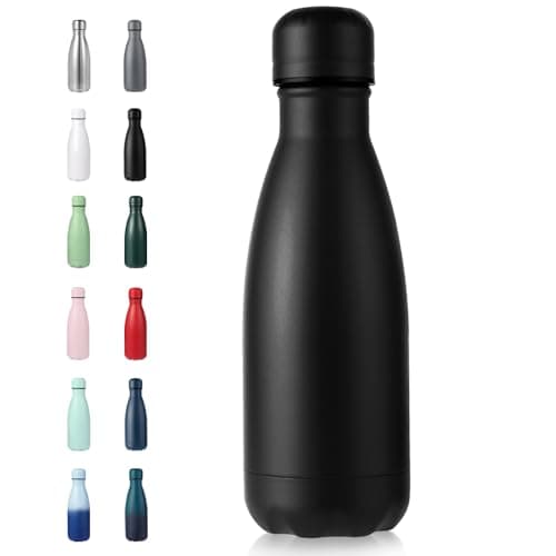 Volhoply 350ml/12oz Small Water Bottle Stainless Steel, BPA Free Insulated Water Bottles, Double Wall Cola Shape Flask, Keeps Cold 24 Hours and Hot 12 Hours for Kids Handbag (Black)