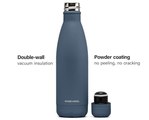 ANGVOOL Insulated Water Bottle, Stainless Steel Metal Thermal Flask for Hot and Cold Drinks, Leak Proof BPA Free Drinking Bottles for Kids or Adults (Blue, 500ml) — view 2