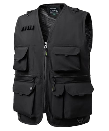 KTWOLEN Men's Utility Multi-Pocket Vest Lightweight Mesh Lined Outdoor Fishing Hiking Safari Sleeveless Jackets, Black, L — view 3