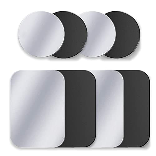 sphires 8 Pack Metal Plate for Magnetic Phone Car Mount 4 X Round and 4 X Rectangular Metal Plate for Car Magnetic Phone Holder (8 Pack Black & Silver)