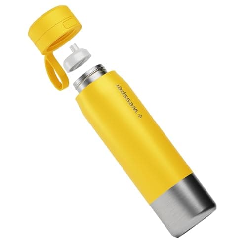 Wessper Steel Water Bottle with Water Filter 1000 ml,BPA-Free, Thermos Flask with Disc Water Filter, Drinking Bottle Ideal for Sports, Cycling, Fitness- Yellow — view 3