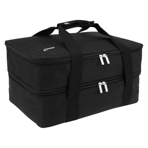 Foppla Insulated Double Casserole Carrier Expandable Thermal Tote Bag Lightweight Thermal Tote with Handles Leakproof Snack Tote Bag Wide Opening Thermal Food Carrier for Work Travels Outdoor(black) — view 4