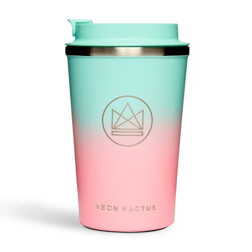 Neon Kactus Insulated Travel Cup | Double Wall Insulated for Hot & Cold Drinks | Reusable Coffee Cup with Lid | Fully Leakproof, Dishwasher Safe, Eco-Friendly | Twist & Shout, 12oz