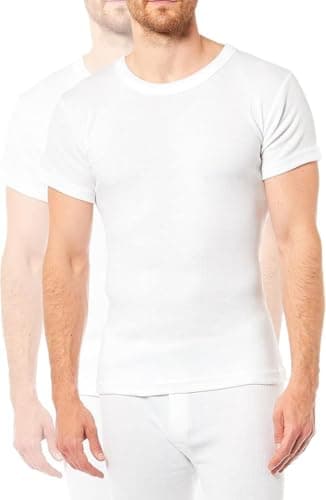 Crazy Fashion Pack of 2 Thermal Tops Men’s - Short Sleeve Plain Round Neck Mens Top Warm T-Shirt Underwear Baselayer Cotton Thermals (White, Small) — view 2