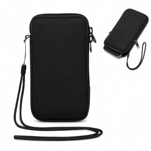 HOQBFSN Neoprene Mobile Phone Pouch with Hand Strap, Universal Zipper Smartphone Sleeve, Shock Resistant Water Repellent Soft Carry Bag for Daily Travel Outdoor Use Black