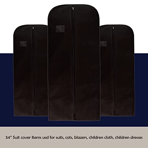 Wedcova Suit Covers for Men | Hanging Garment Bags | Travel Blazer & Jacket Bag | Clothes Storage Cover with Zipper | Suits Carrier Moth Proof Protector | (24'' x 54'') | Pack of 3 | Black — view 3