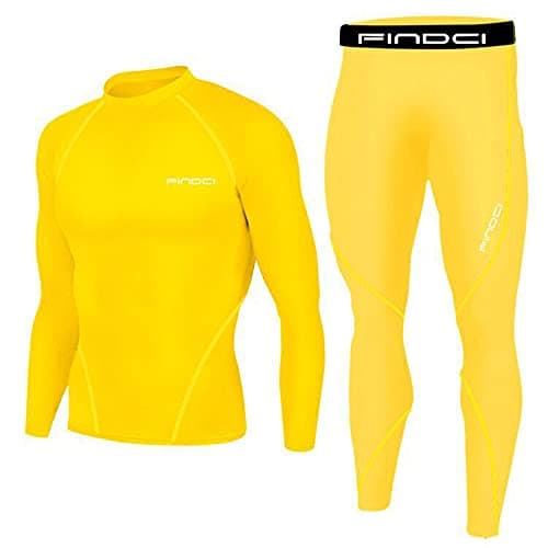 2026 Men's Thermal Underwear Set UK Heavyweight Warm Long Sleeve Long Johns Top and Bottom Base Layer Set Crew Neck Tee Quick Dry Base Layer Top Thermal Leggings Running Yellow