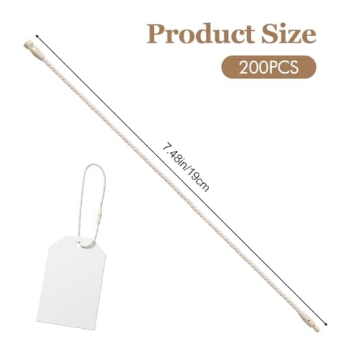 200Pcs Cotton Hang Tag String, 7.48 Inch String Fasteners with Plastic Snap — view 2