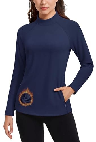 TACVASEN Ladies Thermal Tops Mock Neck Fleece Shirt Soft Compression Shirts