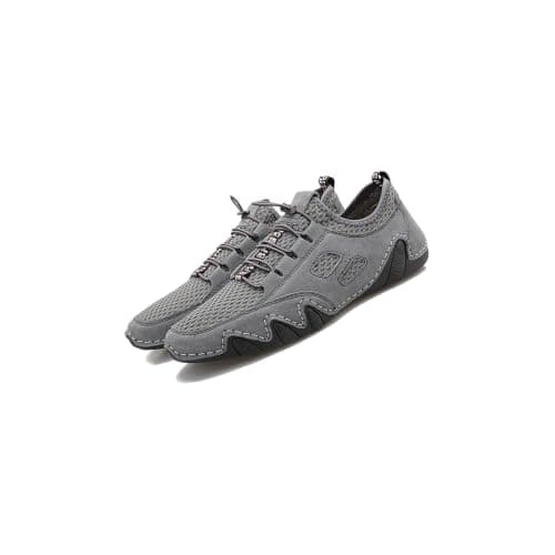 Men's Driving Shoes Breathable Mesh Slip On Walking Sneakers Lightweight Casual Trainers with Flexible Rubber Sole for Travel Driving Work Outdoor Hiking Road Trips Daily Walking (Grey,7)