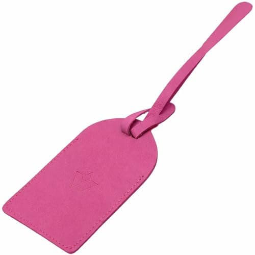 Wasama Genuine Leather Luggage Tag | Travel Baggage Tag | Durable Strap & Privacy Flap (Bright Pink) — view 2