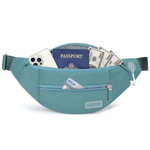 MAXTOP Large Bumbag Waist Fanny Pack Running Belt for Men Women Unisex Bum Bag with Headphone Jack and 4-Zipper Pockets Adjustable Belt for Travel Running Jogging Workout Hiking Gifts Dark Green