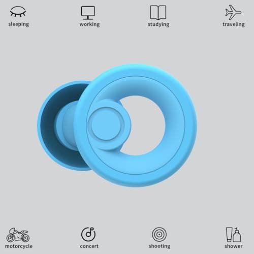 JAYINE Ear Plugs for Sleep, Reusable Soft Silicone Earplugs Hearing Protection, 30dB Noise Cancelling Ear Plugs for Sleeping, Work, Study or Travel - Ear Tips in XS/S/M/L - Blue — view 2