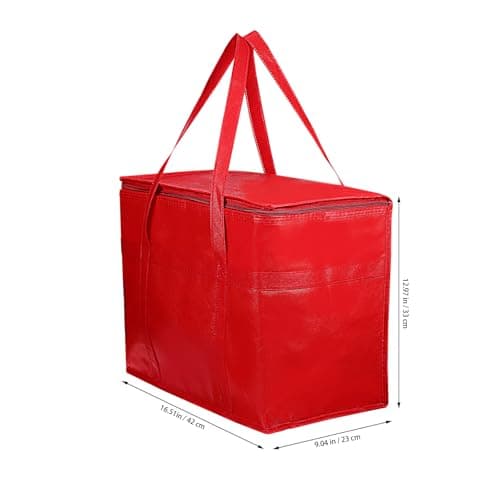 HOMSFOU 4pcs Large Insulated Grocery Bags Set Jumbo Thermal Tote Cooler Bags with Zippered Top Foldable Non-woven Fabric Lunch for Food and Travel 41x23x33cm Red — view 5