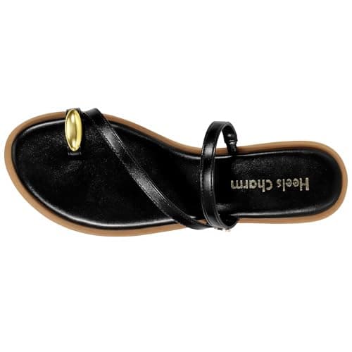 Women's Flat Sandals Slide Sandals Flip Flop Thong Sandals Summer Shoes, Black, 2 UK — view 5