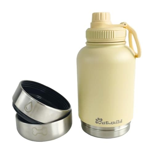 OUT 'N WILD Portable Dog Insulated Water Bottle & Bowls - All-in-One Travel Accessories Pet Food & Liquids for Car, Hiking, Camping - Leak-Proof, Double Walled - 32 oz, 2 Dog Bowls, Beige — view 4