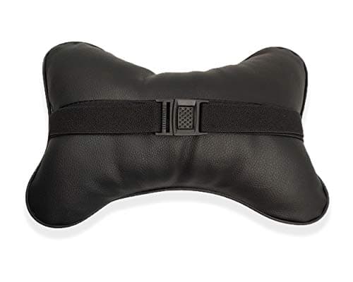 ds. distinctive style Car Neck Pillow 2 Pieces PU Leather Travel Pillow for Head Rest with Buckle Neck Support for Car Seat - Black — view 4