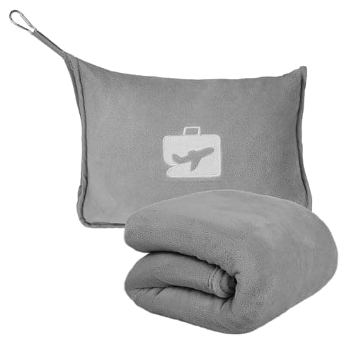 Eyoulife Travel Blanket 127×165cm Soft & Warm Airplane Blanket with Luggage Sleeve & Backpack Clip, Portable Travel Pillow for Airline Business Trip and Office (Grey)