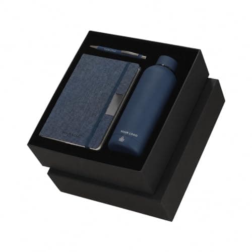 Personalised Premium Executive Gift Set with RPET A5 Notebook, Recycled Aluminium Ballpoint Pen & 500ml Stainless Steel Insulated Bottle | Laser Engraved Custom Corporate Gift Box