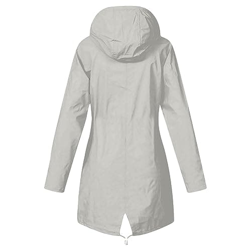 Gray Lightweight Waterproof Jacket for Women - Travel Cycling Rain Coats,Packable Windbreaker Coats Outwear with Hood,Loose Fit Casual Long Hooded Rain Jacket,Breathable Softshell Raincoat 5XL — view 3