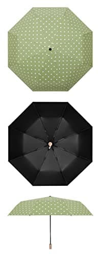LXZSMH Folding Umbrellas, Windproof Travel Umbrella, Polka Dot Solid Wood Handle Compact Folding Umbrella, 8 Ribs UPF 50+ UV Protection, Men Women(Khaki) — view 4