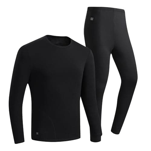 Men's USB Heated Thermal Underwear Set with 11 Heating Zones, Intelligent Temperature Control, Winter Base Layer for Outdoor Sports and Cold Weather (Black, L)