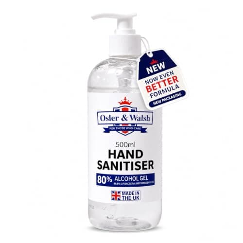 Osler & Walsh 80% HOSPITAL GRADE Alcohol Hand Sanitiser Gel | 500ml Bottle with Pump | NEW EVEN BETTER FORMULA | Also suitable for non-medical environments | Top Quality LUXURY FEEL, with moisturisers