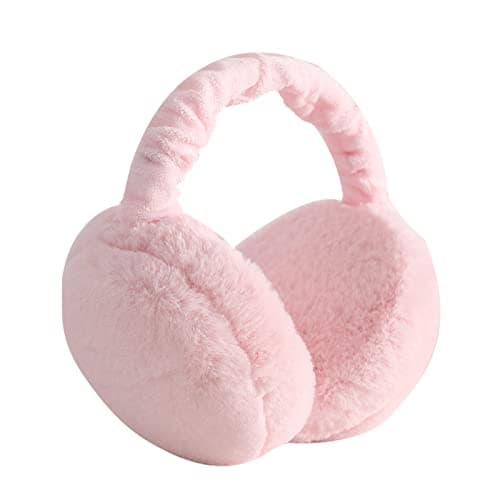 IHCEMIH Ear Muffs, Women Earmuffs Winter Accessories Fluffy Plush Foldable Adults Outdoor Thermal Ear Warmer Skiing Running Ears Covers Protector from Wind Cold Gift for Girls Ladies Pink